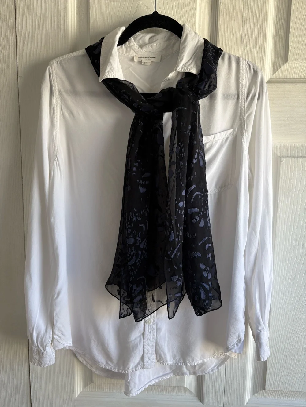 VNTG Hand Made Silk Velvet Burnout Black Blue Scarf Bee Pattern Artsy Preppy‎